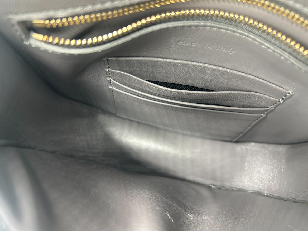 Celine Trotteur Grainy Leather, Gray, Leather, Crossbody Bag