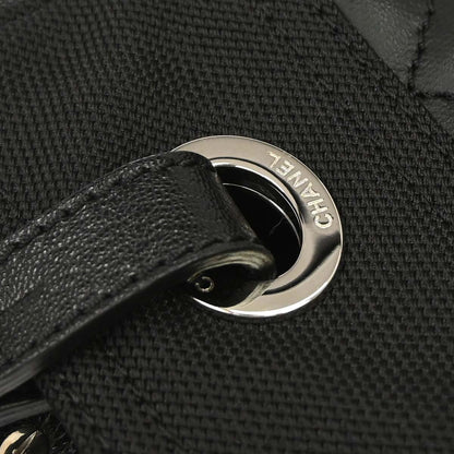 Chanel Biarritz Tote Quilted Coated Canvas, Black, Canvas, Tote Bag