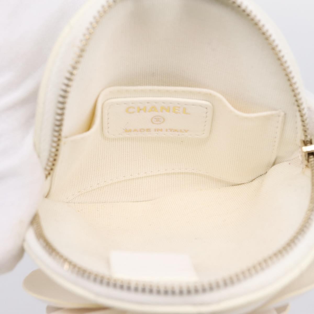 Chanel Camellia Round Clutch with Chain Lambskin, White, Leather, Clutch