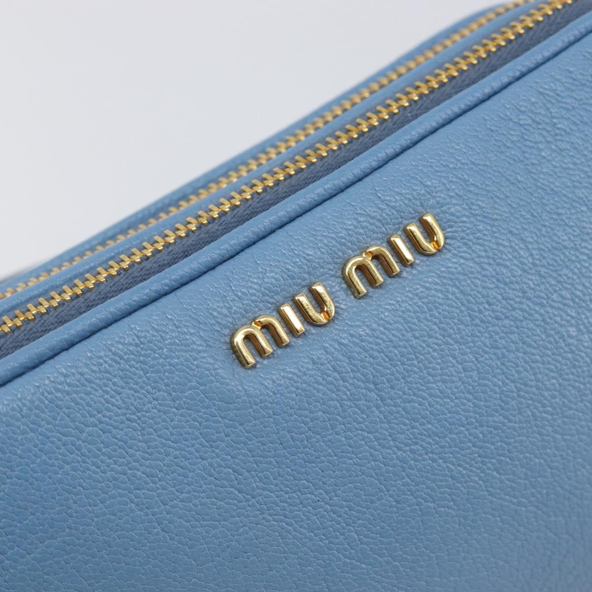 Miu Miu Double Zip Pochette Leather, Blue, Leather, Clutch