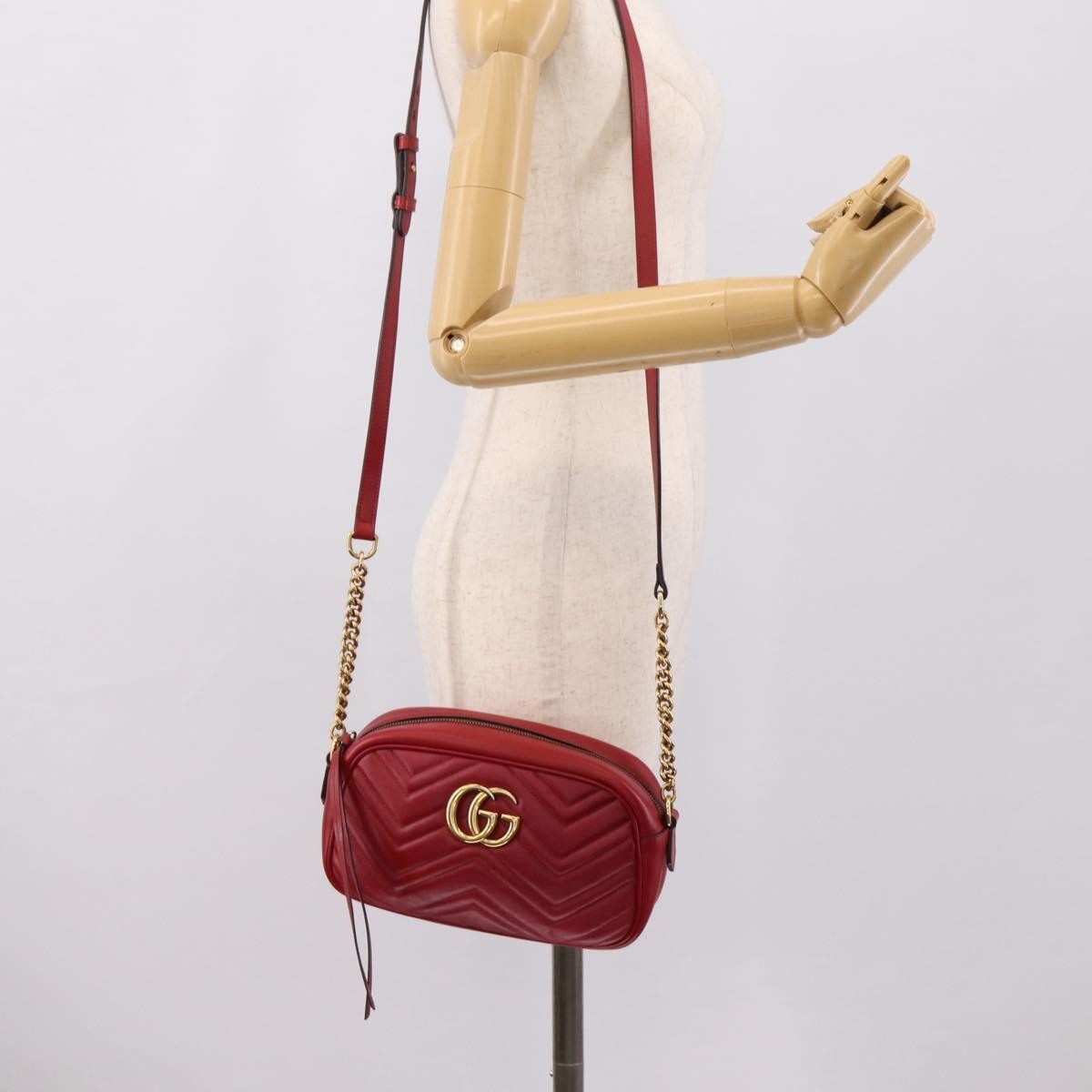 Gucci GG Marmont Matelasse Leather, Red, Leather, Shoulder Bag