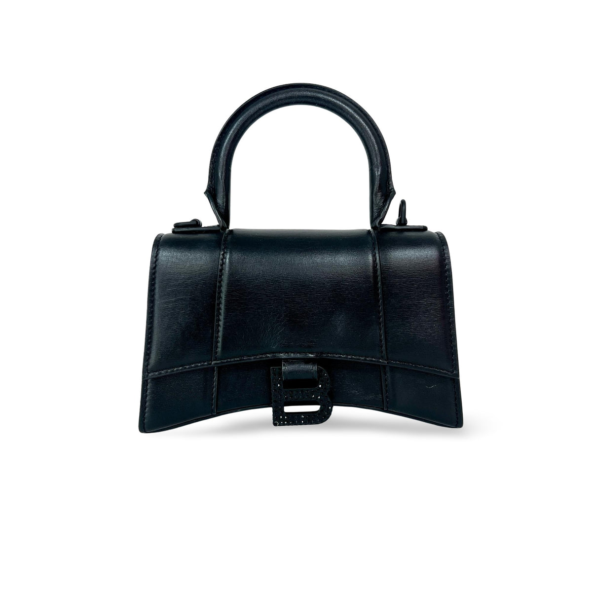 Balenciaga Hourglass Top Handle Leather with Crystals, Black, Leather, Handbag