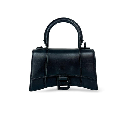 Balenciaga Hourglass Top Handle Leather with Crystals, Black, Leather, Handbag