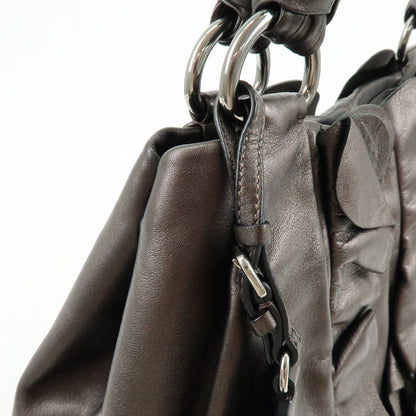 Prada Ruffle Hobo Nappa Leather, Brown, Leather, Shoulder Bag