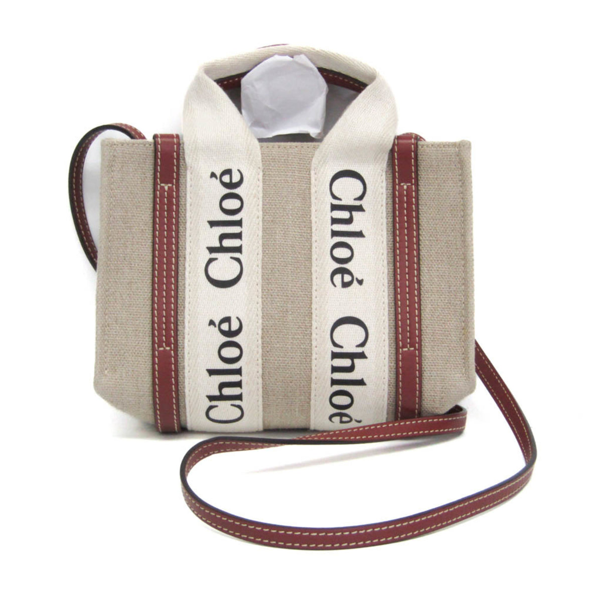 Chloe Woody Convertible Canvas with Leather, Beige, Canvas, Tote Bag