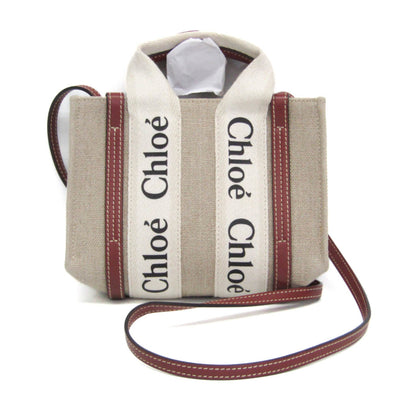 Chloe Woody Convertible Canvas with Leather, Beige, Canvas, Tote Bag