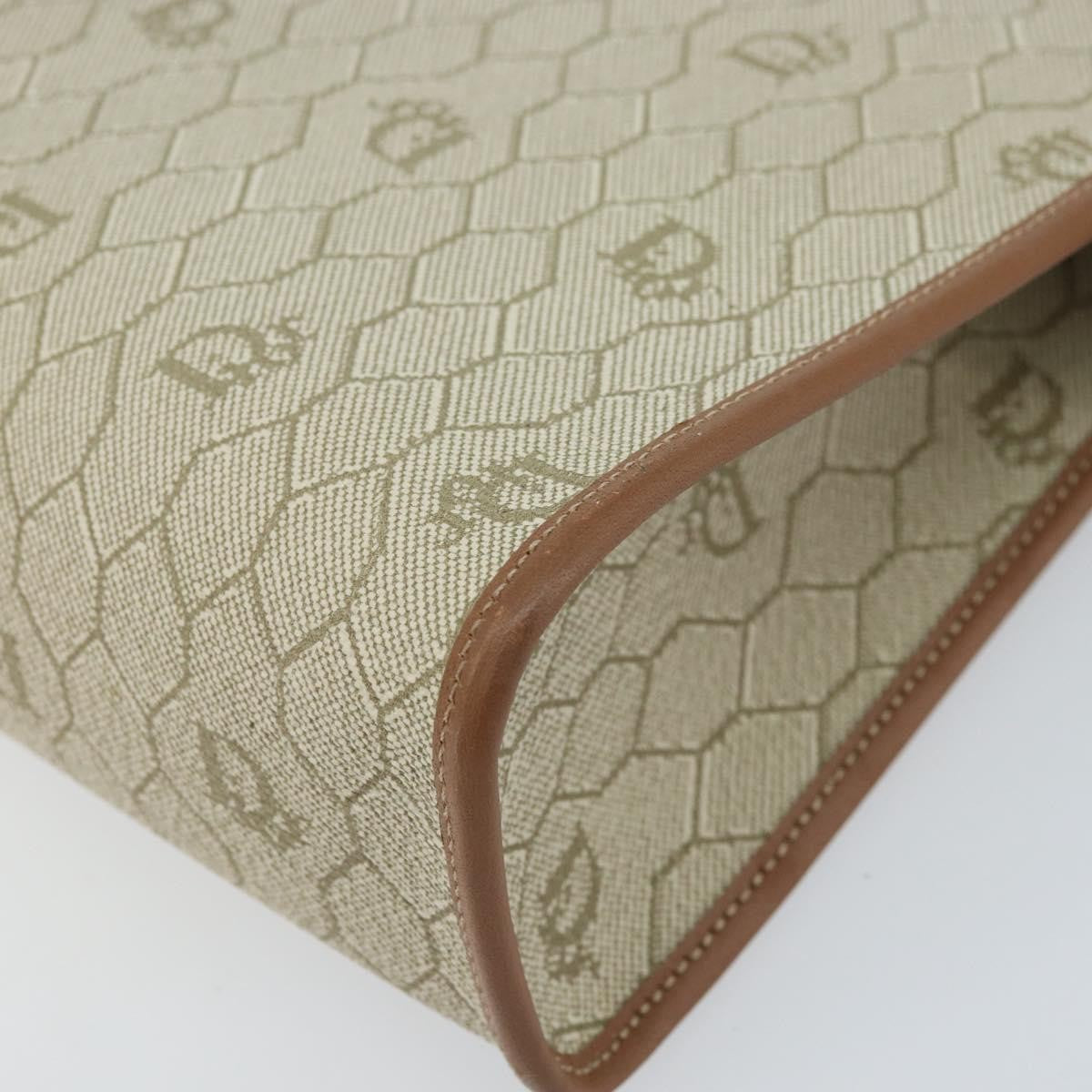 Christian Dior Vintage Honeycomb Zip Canvas and Leather, Beige, Canvas, Clutch