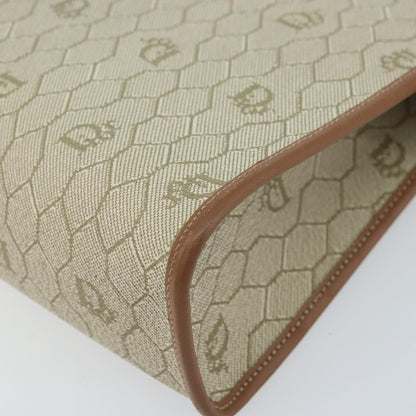 Christian Dior Vintage Honeycomb Zip Canvas and Leather, Beige, Canvas, Clutch