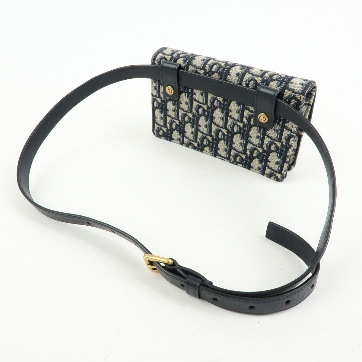 Christian Dior Saddle Belt Oblique Canvas, Navy, Canvas, Handbag