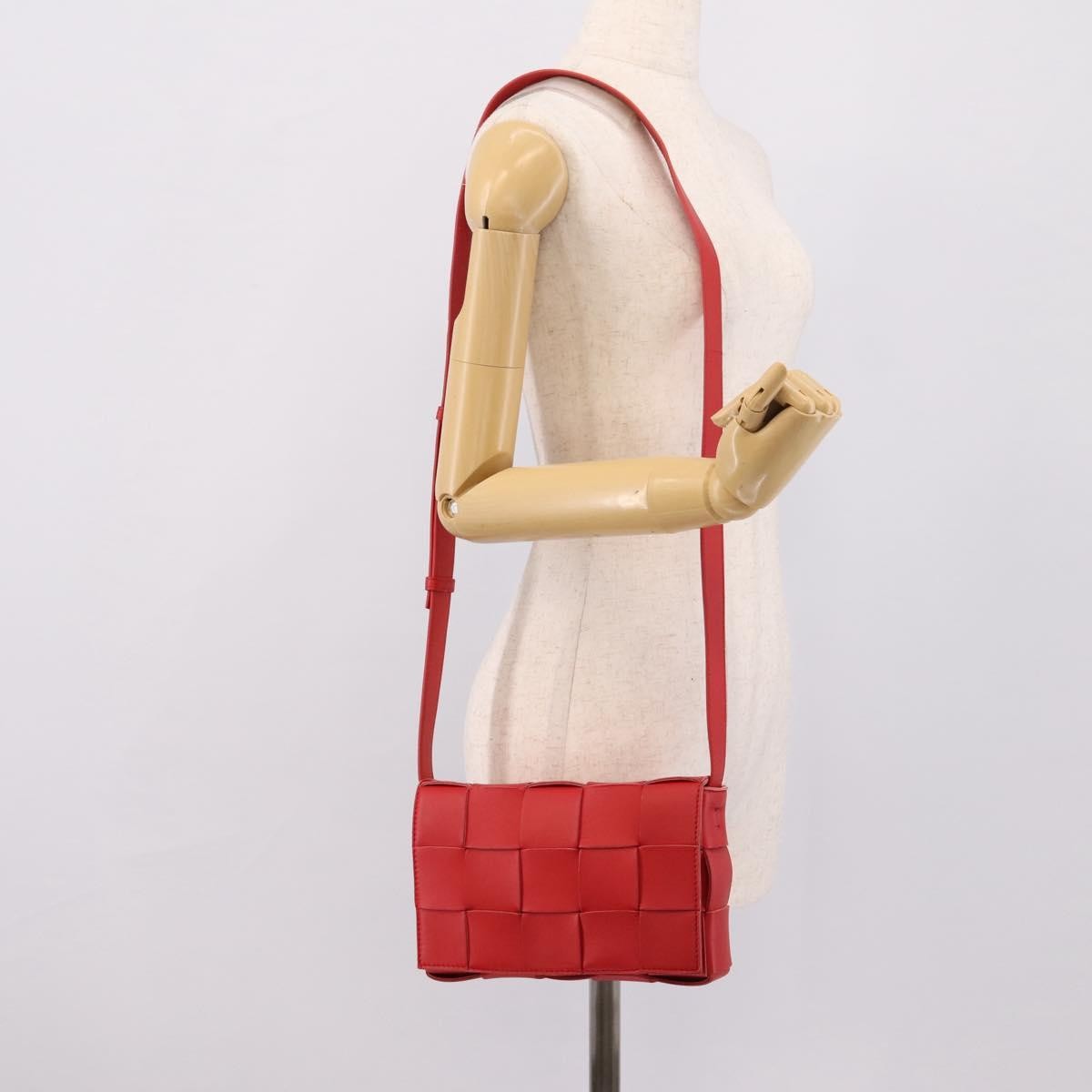 Bottega Veneta Cassette Maxi Intrecciato Leather, Red, Leather, Crossbody Bag