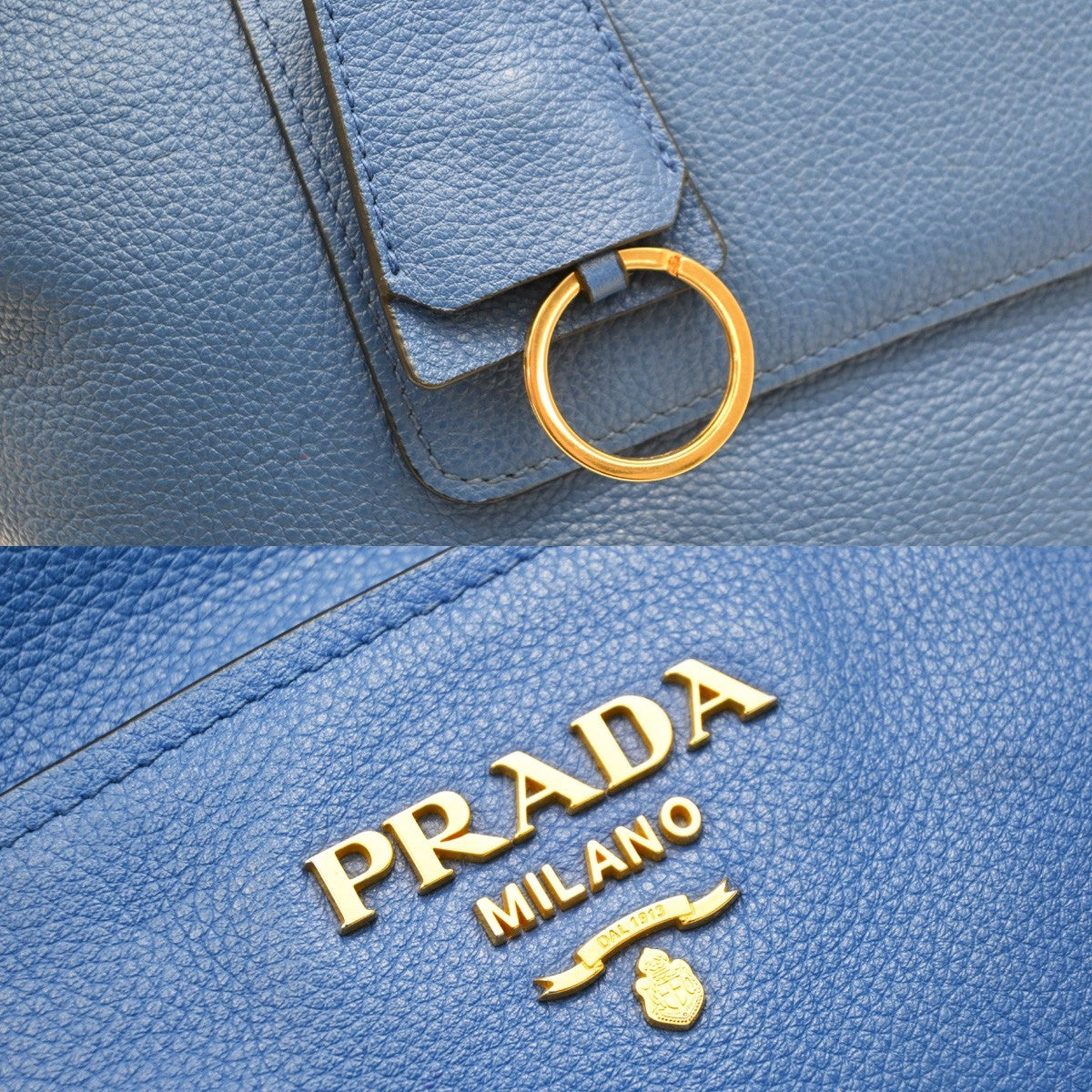Prada Front Pocket Shopping Vitello Daino, Blue, Leather, Tote Bag