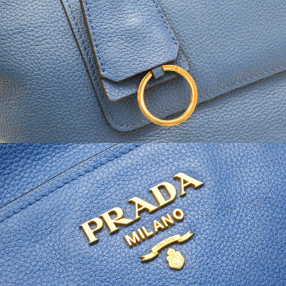 Prada Front Pocket Shopping Vitello Daino, Blue, Leather, Tote Bag