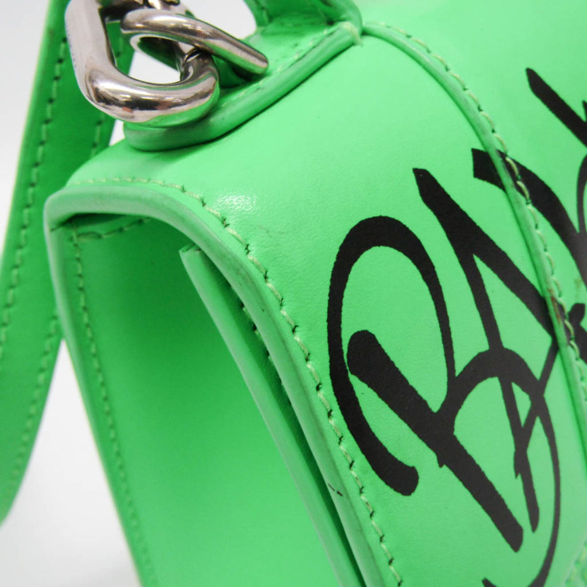 Balenciaga Graffiti Hourglass Top Handle Leather, Green, Leather, Handbag