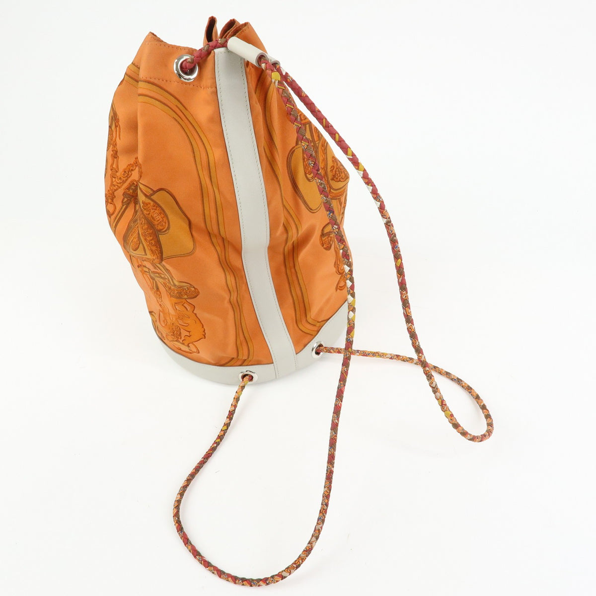 Hermes Soie Cool Printed Silk and Calfskin, Orange, Silk, Handbag