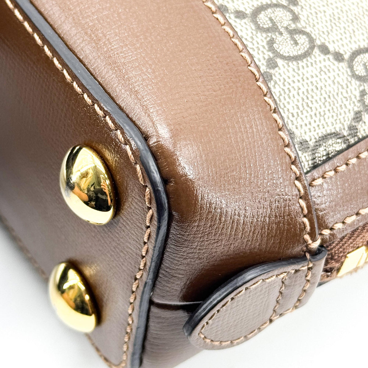 Gucci Horsebit 1955 Top Handle GG Coated Canvas with Leather, Brown, Canvas, Handbag