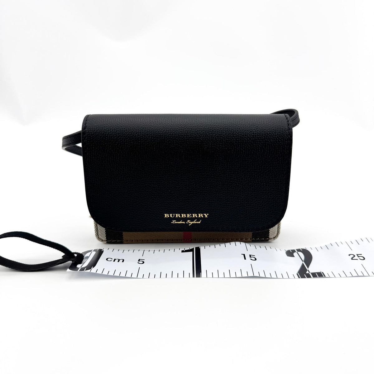 Burberry Hampshire Leather and Vintage Check Canvas, Black, Leather, Shoulder Bag