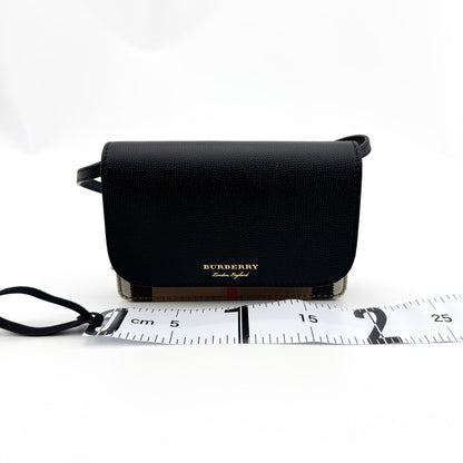 Burberry Hampshire Leather and Vintage Check Canvas, Black, Leather, Shoulder Bag