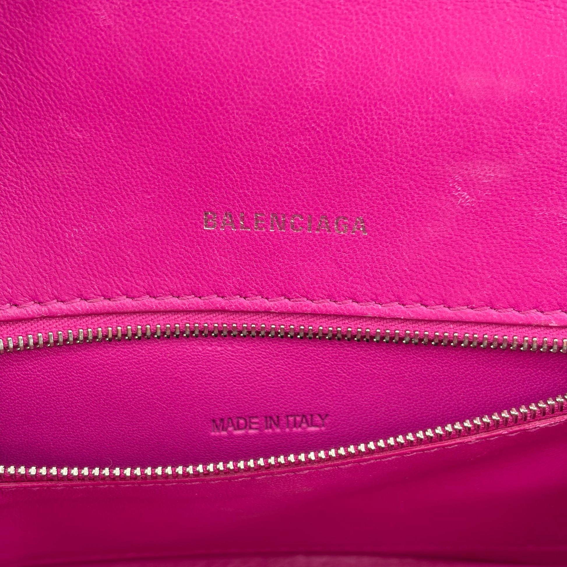Balenciaga Hourglass Top Handle Leather with Crystals, Pink, Leather, Handbag