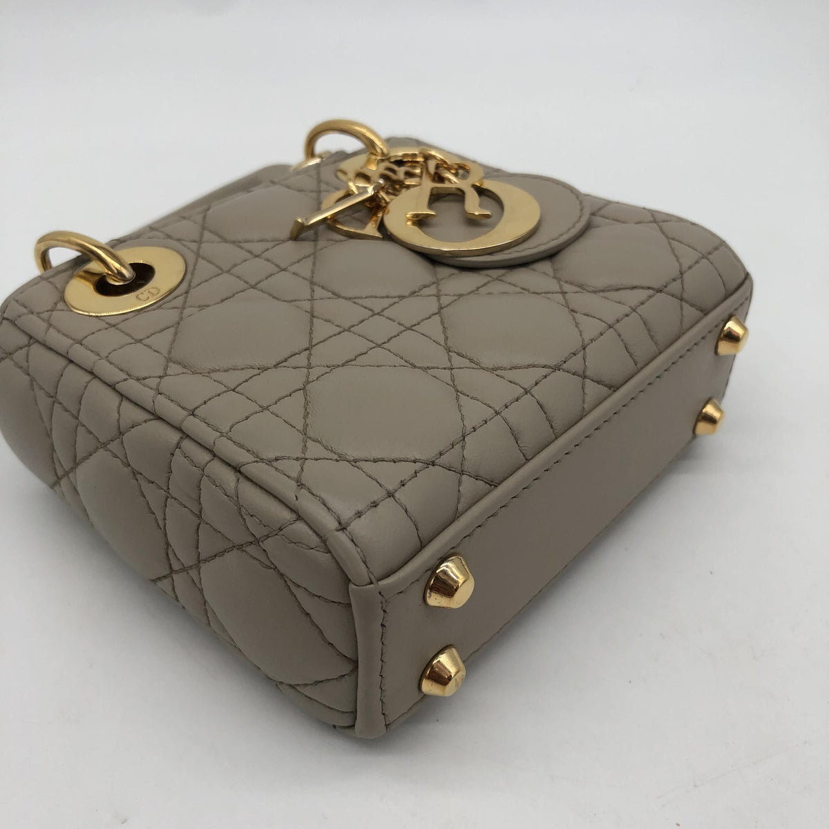 Christian Dior Lady Dior Leather, Gray, Leather, Handbag