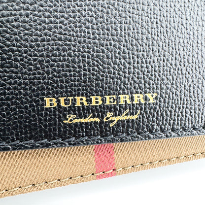 Burberry Hampshire Leather and Vintage Check Canvas, Black, Leather, Shoulder Bag
