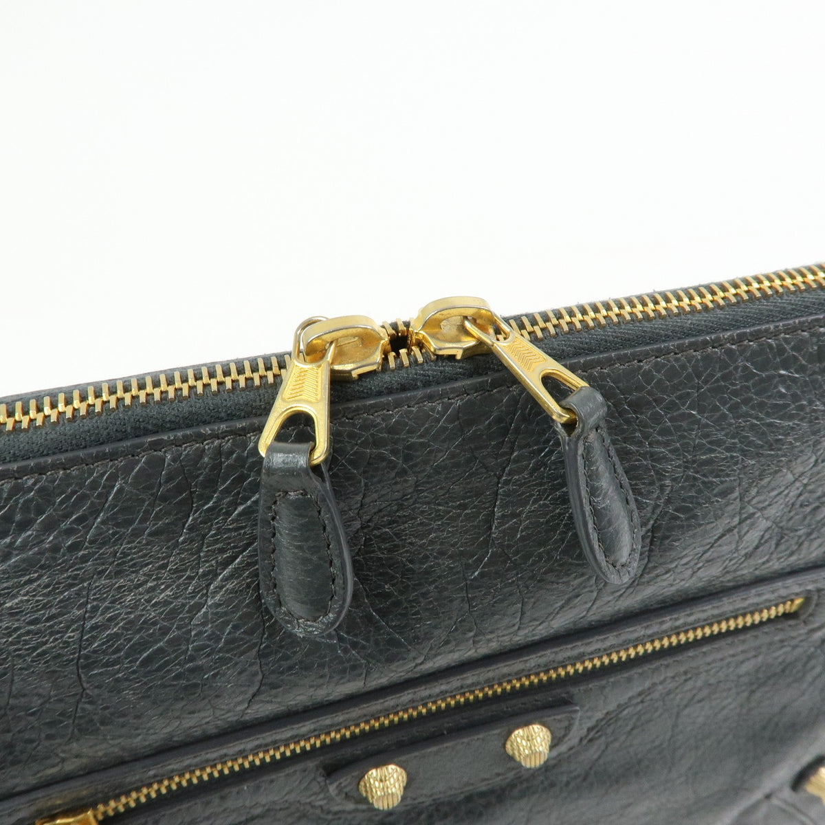 Balenciaga Zip Around Giant Studs Clutch Leather, Gray, Leather, Clutch