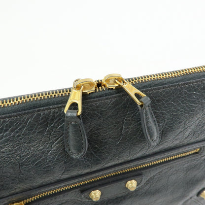Balenciaga Zip Around Giant Studs Clutch Leather, Gray, Leather, Clutch