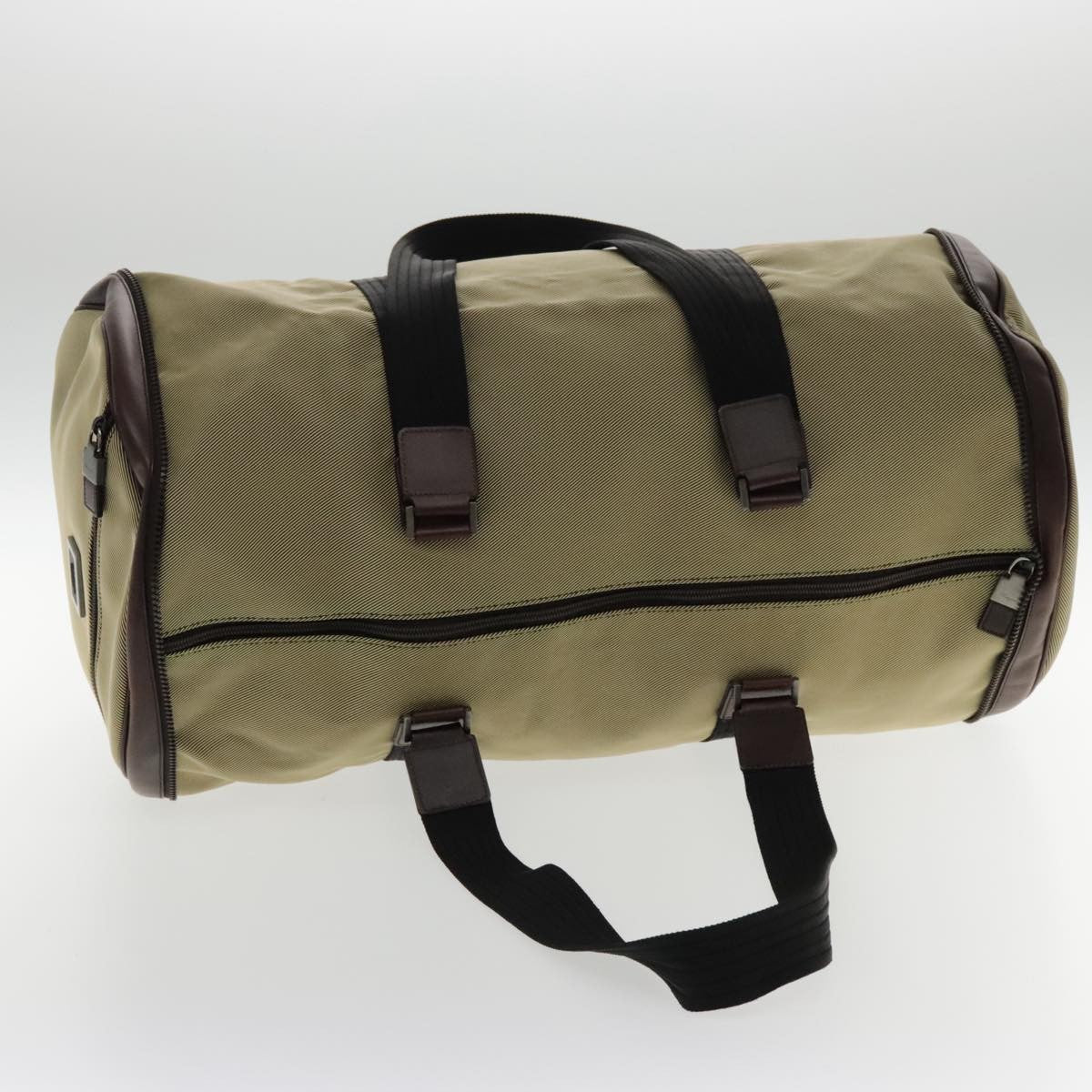 Salvatore Ferragamo Boston Leather, Beige, Canvas, Handbag