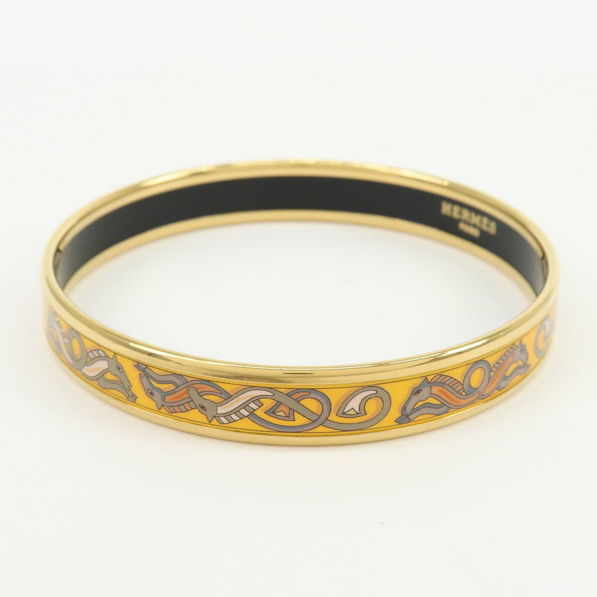 Hermes Bangle Printed Enamel, Yellow, Gold Plated, Bracelet