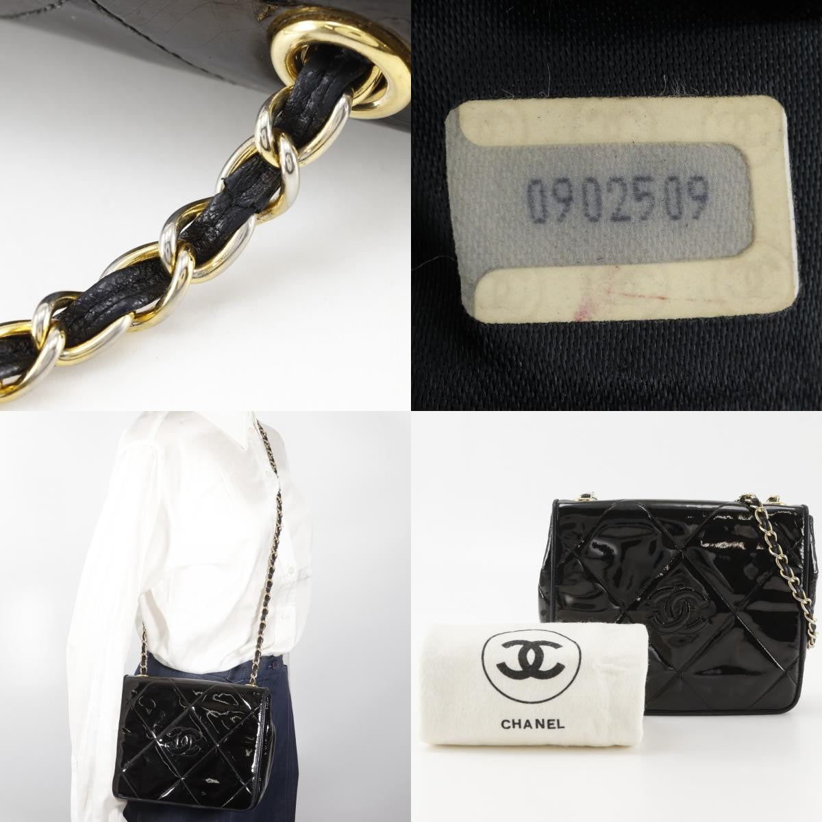 Chanel Flap Shoulder Leather, Black, Patent Leather, Shoulder Bag