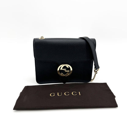 Gucci Interlocking Leather, Black, Leather, Shoulder Bag