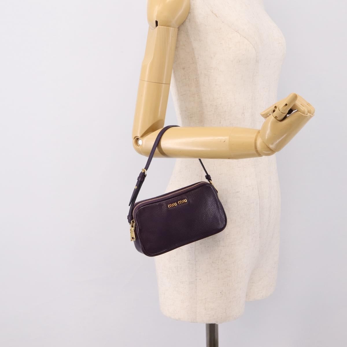 Miu Miu Double Zip Pochette Leather, Purple, Leather, Clutch