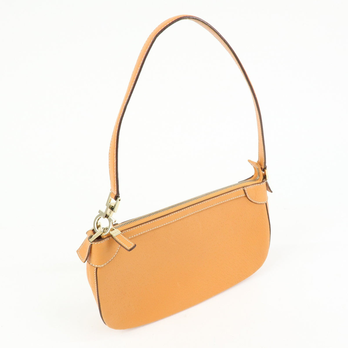 Salvatore Ferragamo Gancini Top Handle Leather, Orange, Leather, Handbag