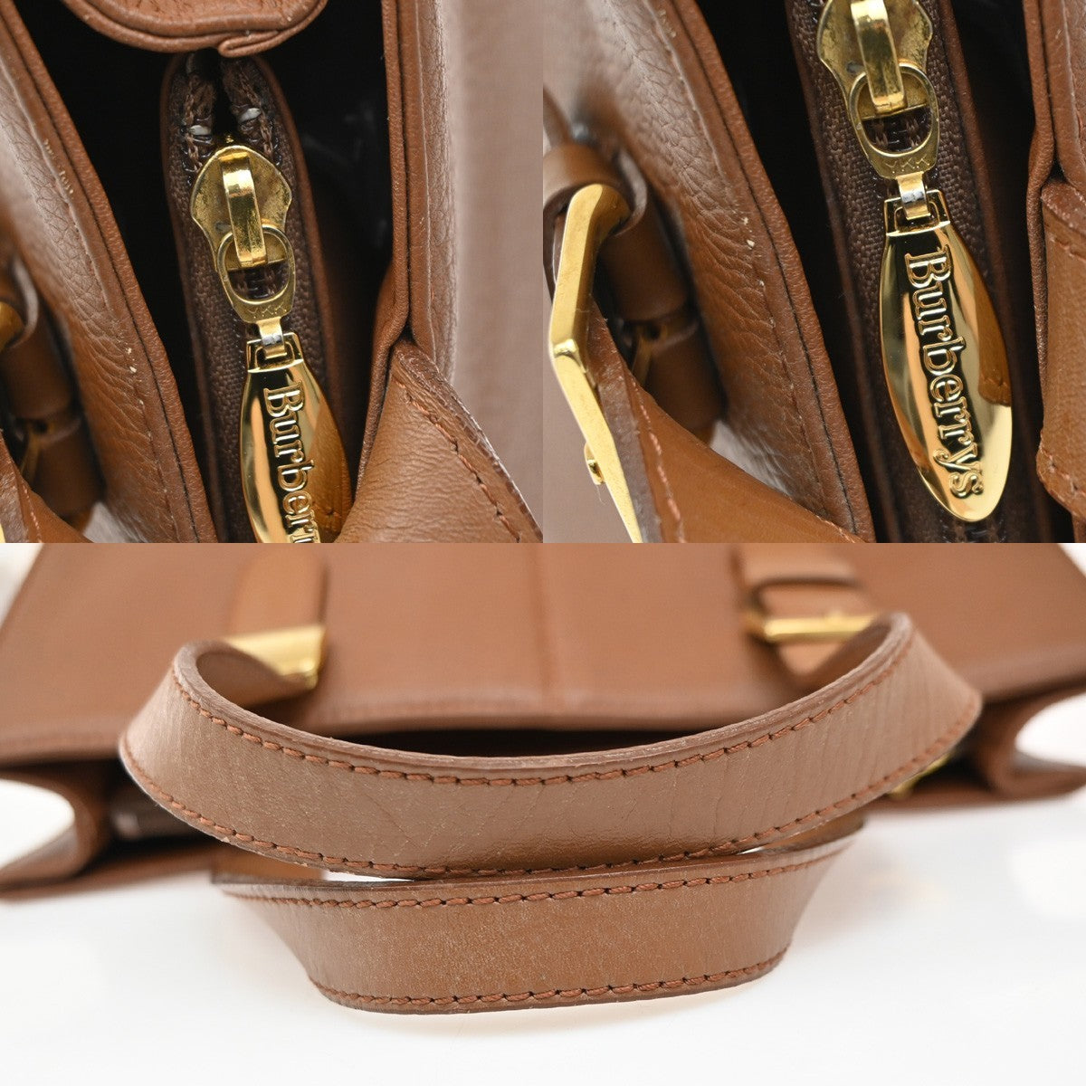 Burberry Vintage Zip Leather, Brown, Leather, Tote Bag