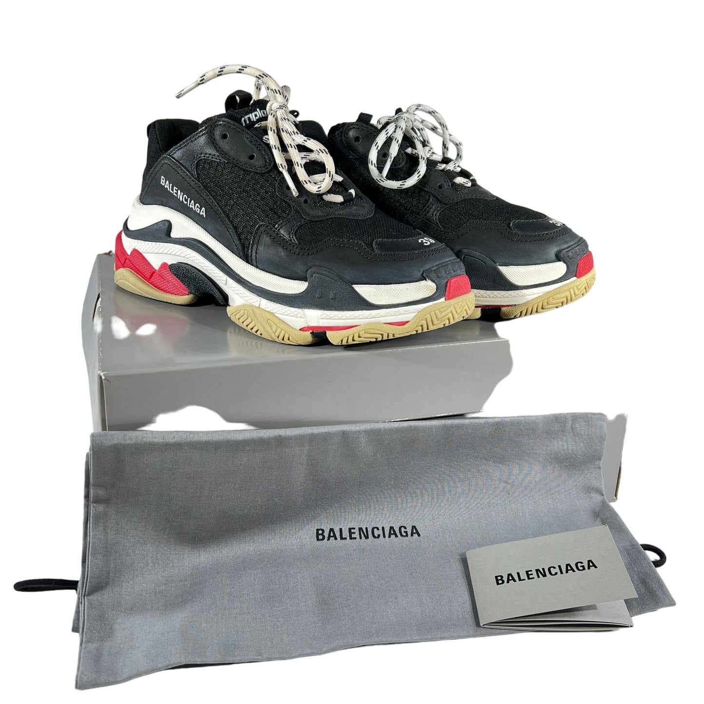 Balenciaga Triple S Sneakers Womens Size 9 Black Red Double Foam Mesh Lace Up