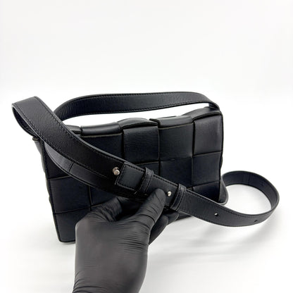 Bottega Veneta Cassette Maxi Intrecciato Patent, Black, Leather, Crossbody Bag