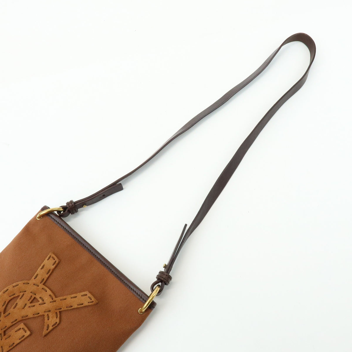 Saint Laurent Kahara Cassandra Canvas, Brown, Canvas, Shoulder Bag