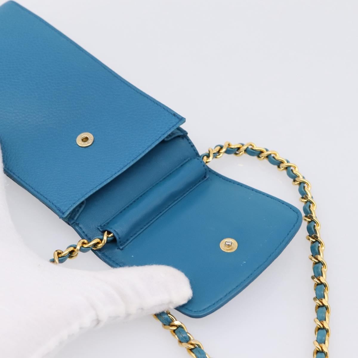 Chanel Vintage CC Phone Holder Caviar, Blue, Leather, Clutch