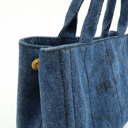 Prada Canapa Convertible Denim, Blue, Denim, Tote Bag