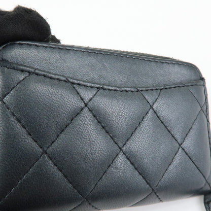 Chanel So Black CC Zip Coin Purse Quilted Lambskin, Black, Leather, Wallet