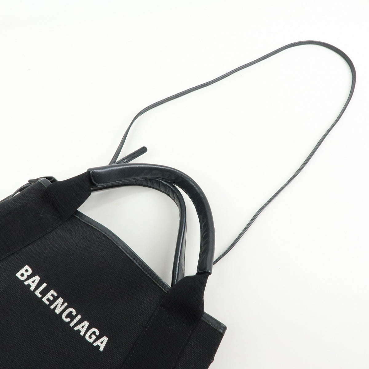 Balenciaga Navy Cabas Canvas with Leather, Black, Canvas, Tote Bag