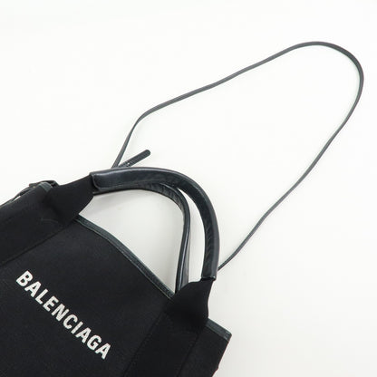 Balenciaga Navy Cabas Canvas with Leather, Black, Canvas, Tote Bag