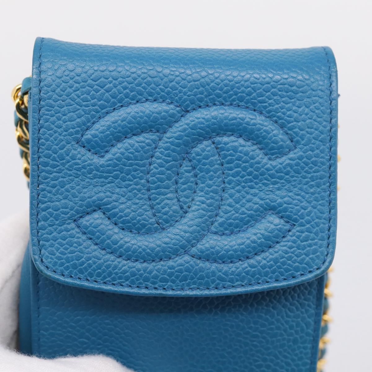 Chanel Vintage CC Phone Holder Caviar, Blue, Leather, Clutch