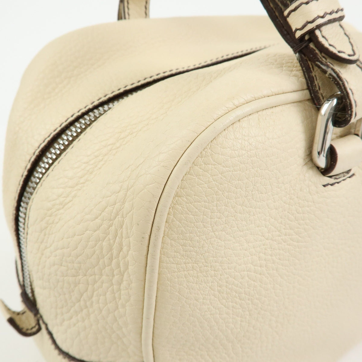 Prada Embossed Logo Bauletto Vitello Daino, Beige, Leather, Handbag