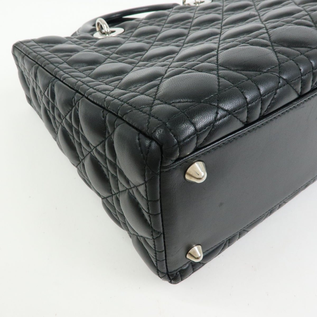 Christian Dior Lady Dior Cannage Quilt Lambskin, Black, Leather, Handbag
