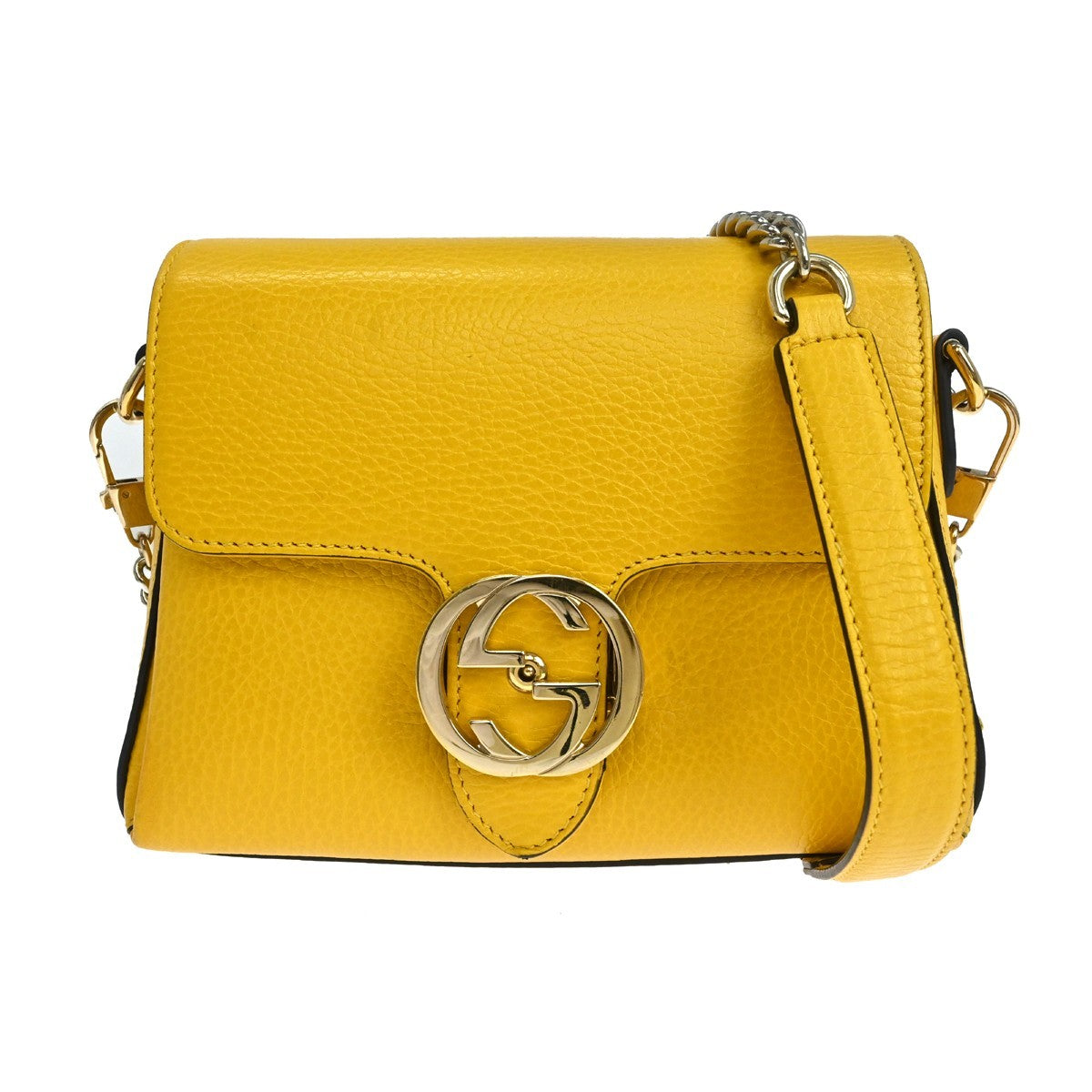 Gucci Interlocking Chain Leather, Yellow, Leather, Shoulder Bag