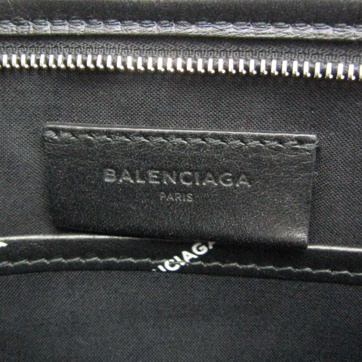Balenciaga Logo Bazar Leather, Black, Leather, Clutch