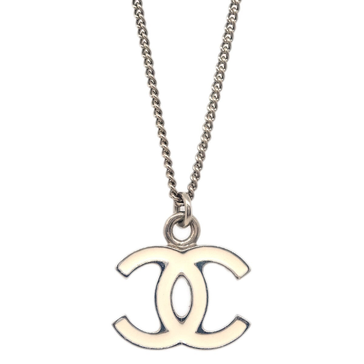 Chanel CC Logo Pendant Metal, Silver, Silver Plated, Necklace