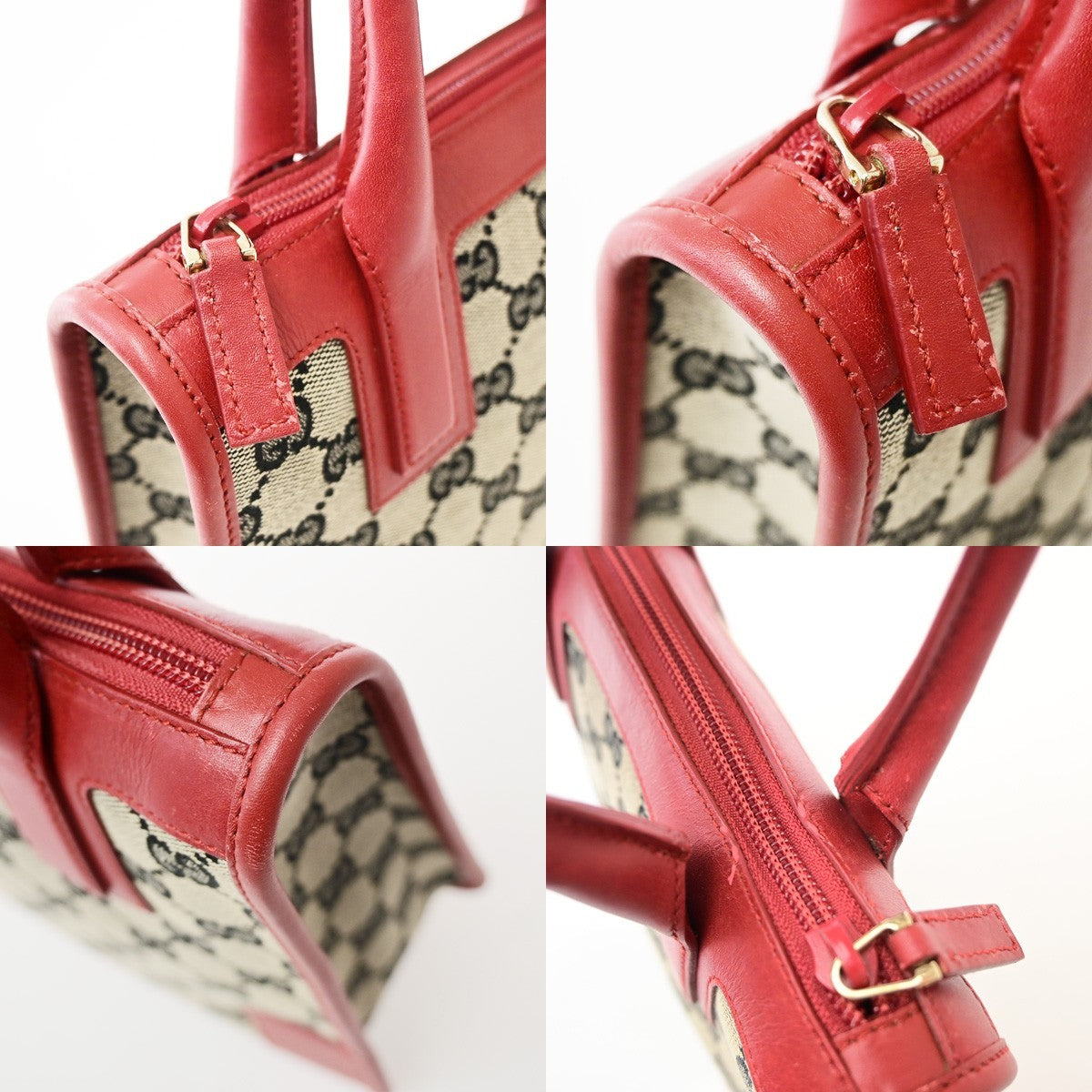 Gucci Vintage Zip Tote GG Canvas with Leather, Gray, Canvas, Tote Bag