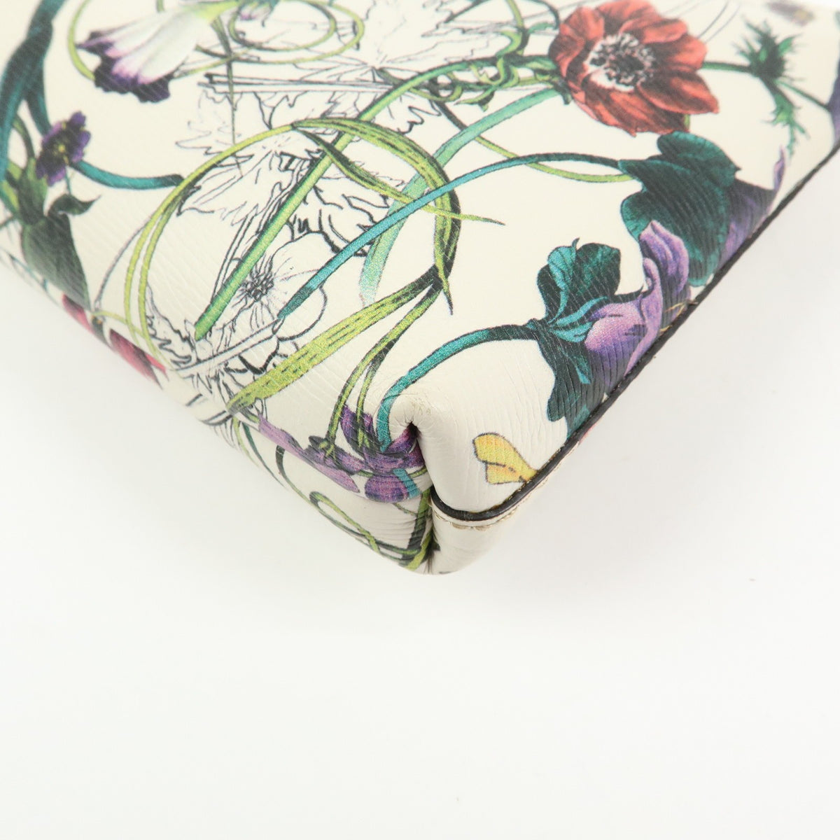 Gucci Bamboo Zip Pouch Flora Leather, Beige, Leather, Clutch