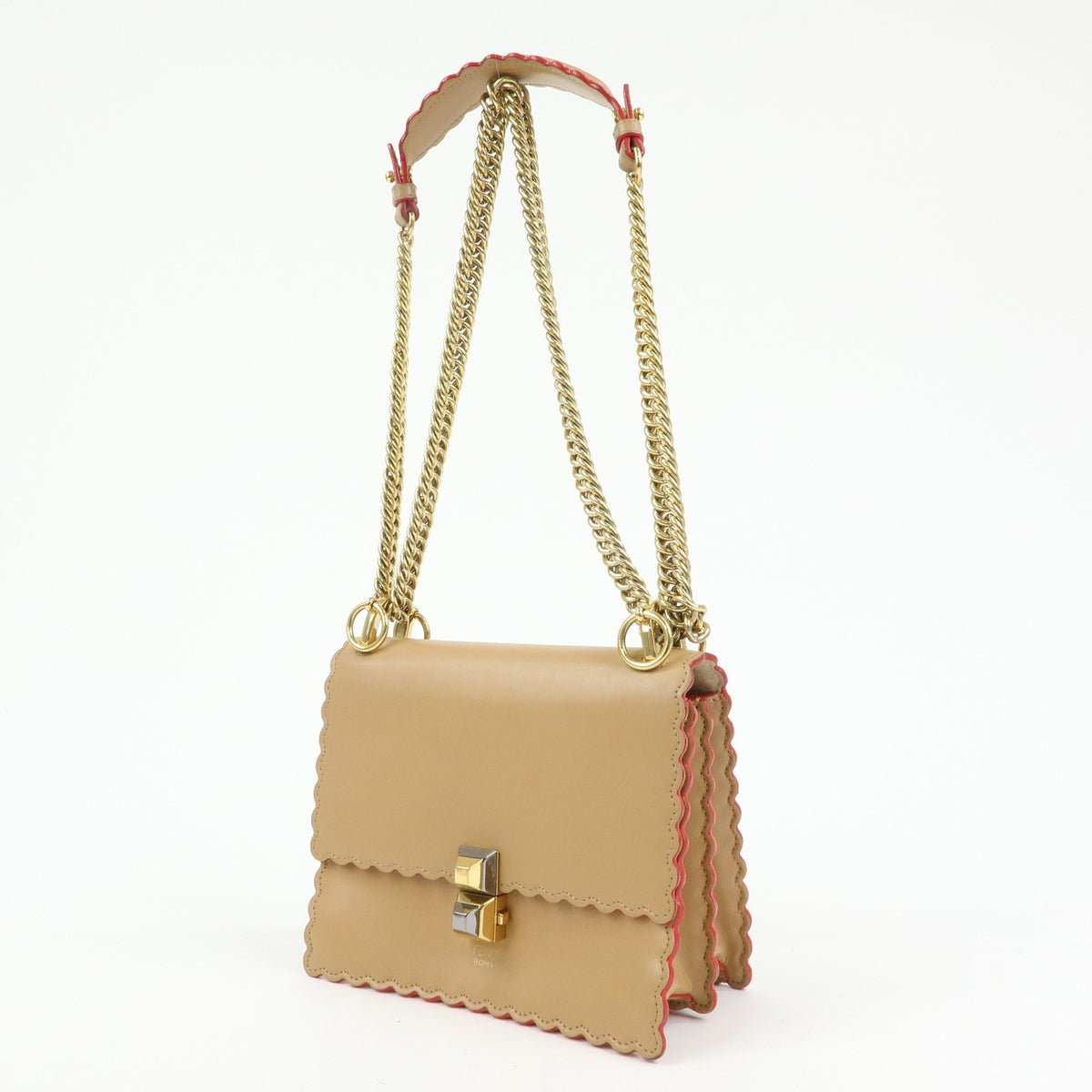 Fendi Kan I Leather, Beige, Leather, Shoulder Bag